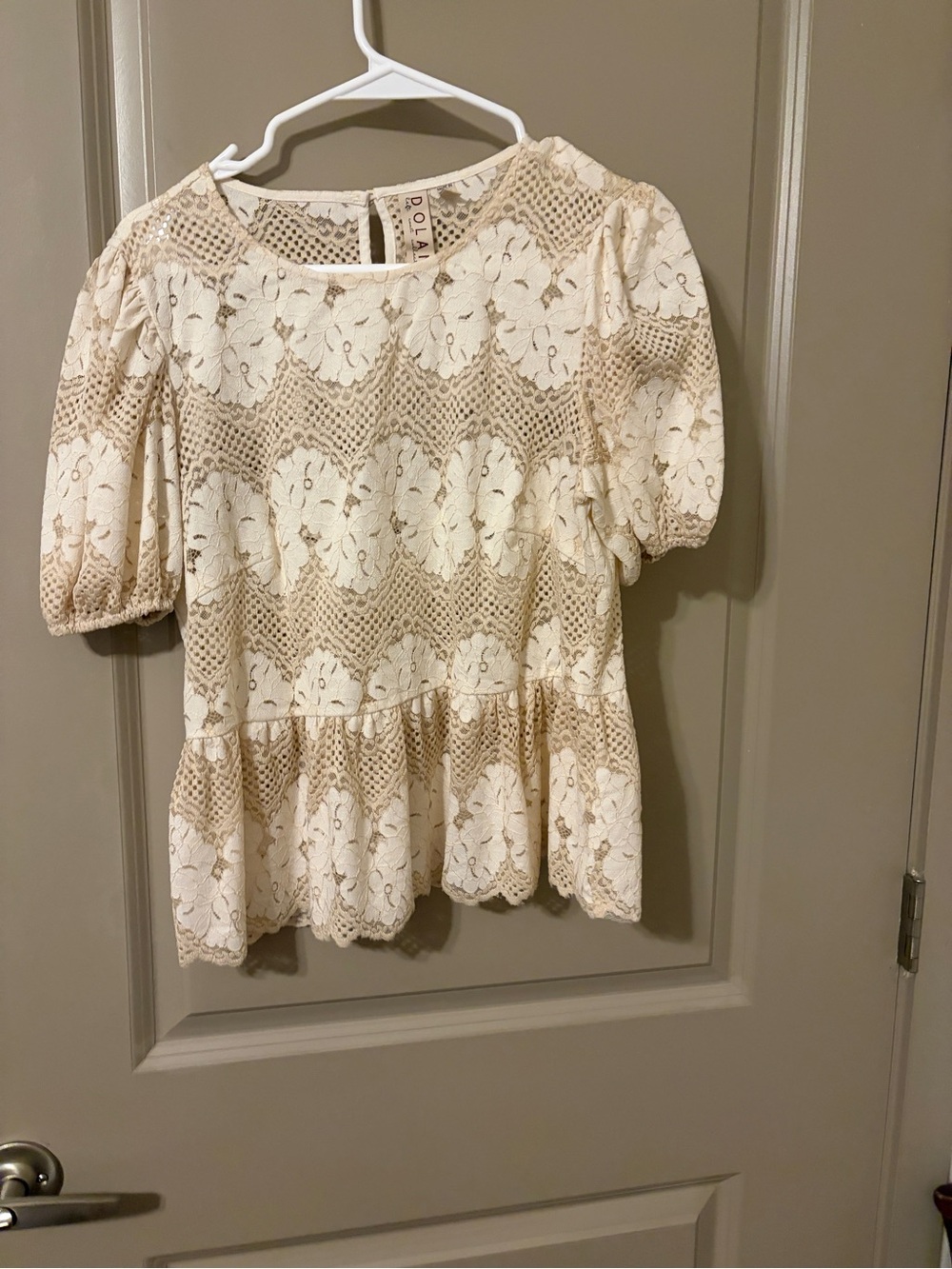Anthropologie Cream Floral Lace Peplum Blouse